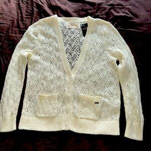 NWT Hollister white/ cream crochet knit button cardigan sweater with pockets. S